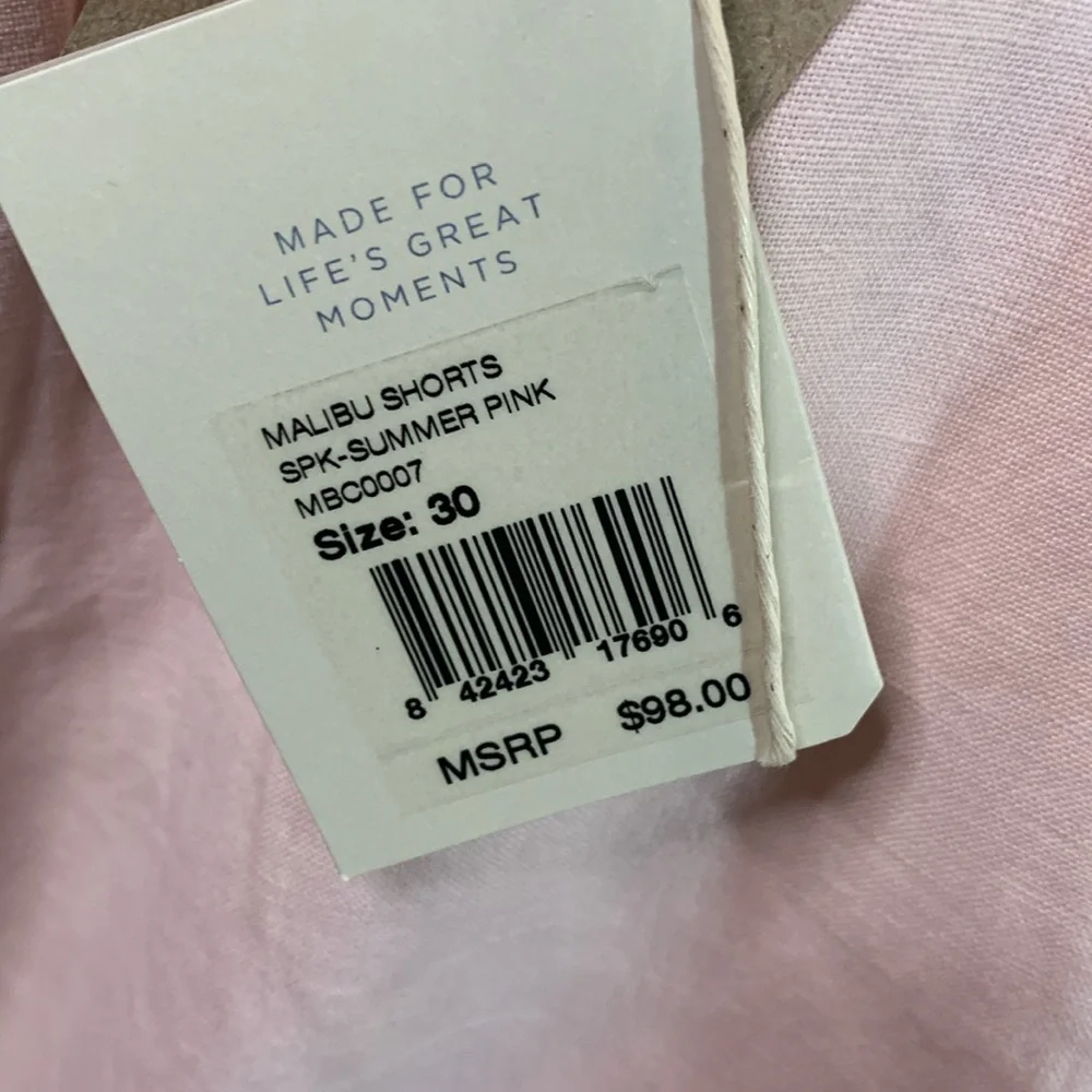 NWT Faherty Malibu Short in Summer Pink Linen & Cotton Blend Shorts Size 30